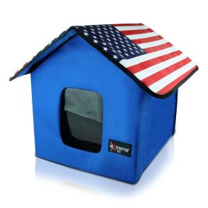 Blue Pet House with USA Flag roof
