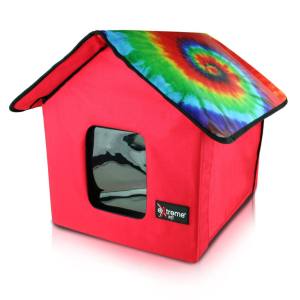 Red Pet House with tie Dye roof
