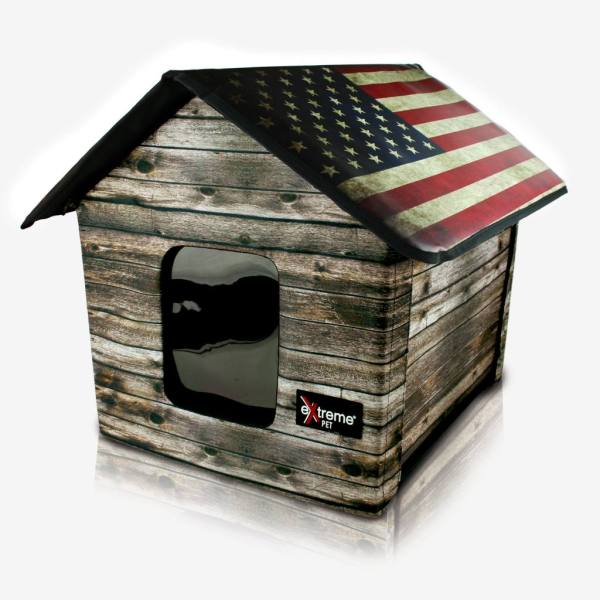 Wood Pet House with USA flag rood