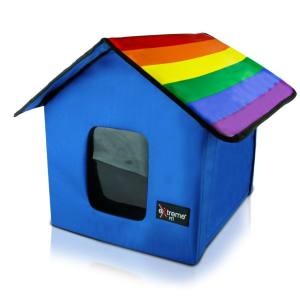 Blue Pet House with Rainbow Roof