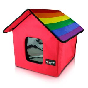 Red Pet House with Rainbow Roof