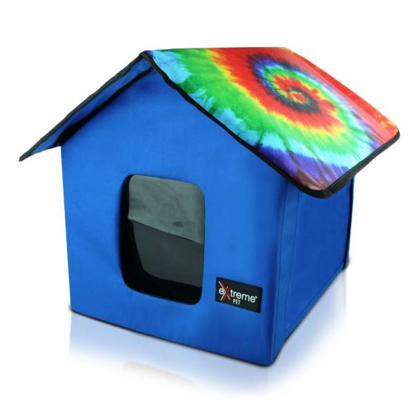 Blue Pet House with Tie Dye Roof