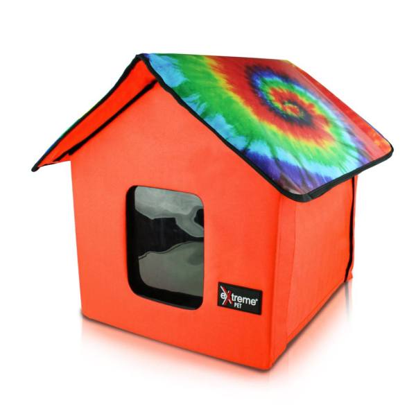 Orange Pet House with Tie Dye Roof