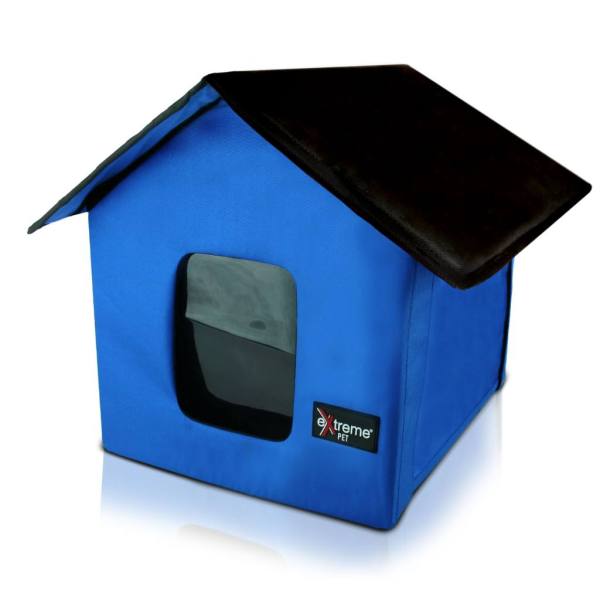Blue Pet House with Black Roof
