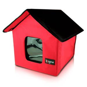 Red Pet House with Black Roof